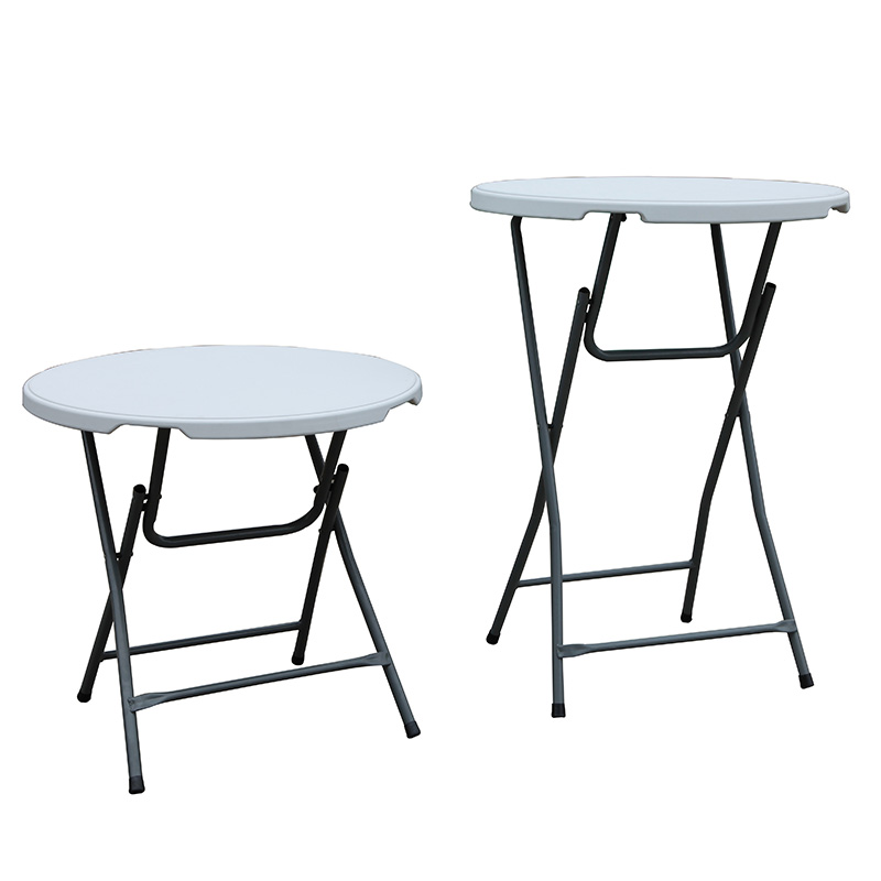 White HDPE Adjustable Height Pub Panja Yonyamula Yopinda Yozungulira Table (1)