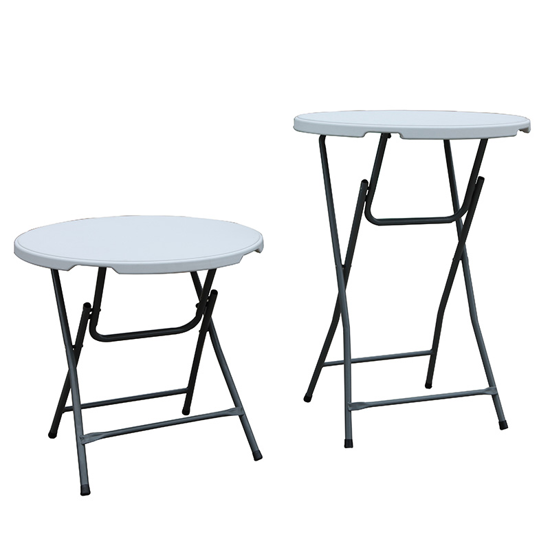White HDPE Adjustable Height Pub Outdoor Portable Folding Round Table (1)