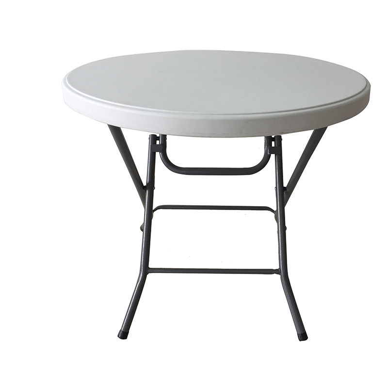 White HDPE Adjustable Height Pub Outdoor Portable Folding Round Table (4)
